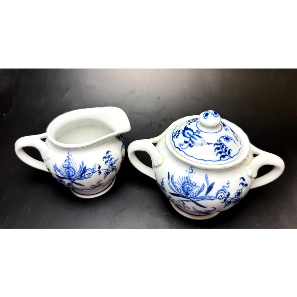 Vintage Set Blue Danube Blue Onion Creamer Covered Sugar Bowl Japan Cottage - Picture 2 of 7